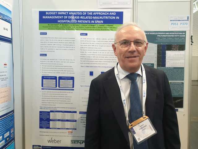 El Dr.Miguel León Sanz presenta el poster “Budget impact analysis of the approach and management of disease-related malnutrition in hospitalized patients in Spain”.